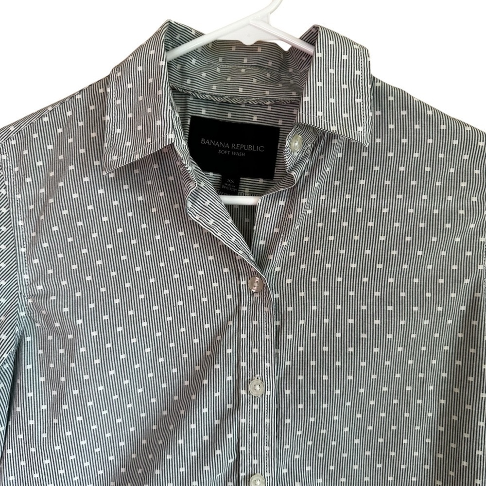 Banana Republic Women’s 100% Cotton Soft Wash Button Down Shirt Blue White XS